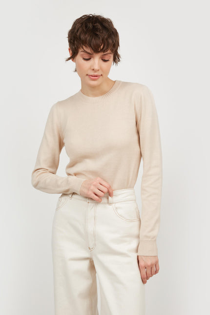 KNITTED BEIGE JUMPER WITH COTTON