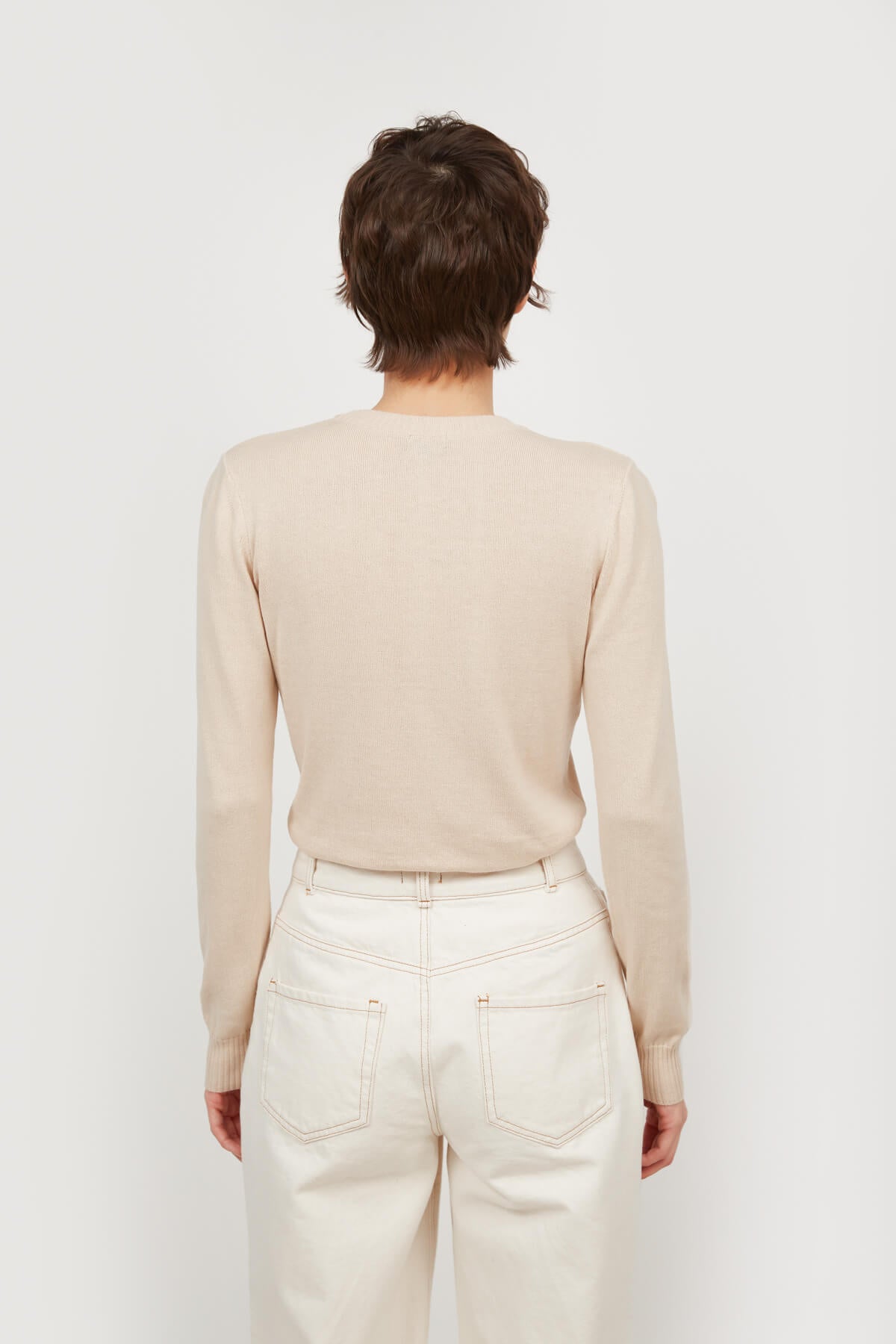 KNITTED BEIGE JUMPER WITH COTTON