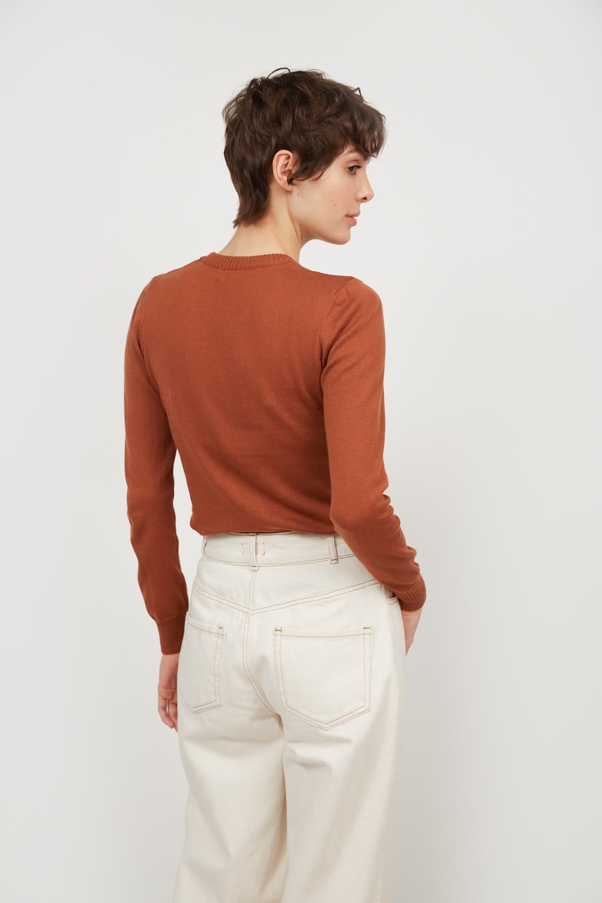 KNITTED TERRACOTTA JUMPER WITH COTTON