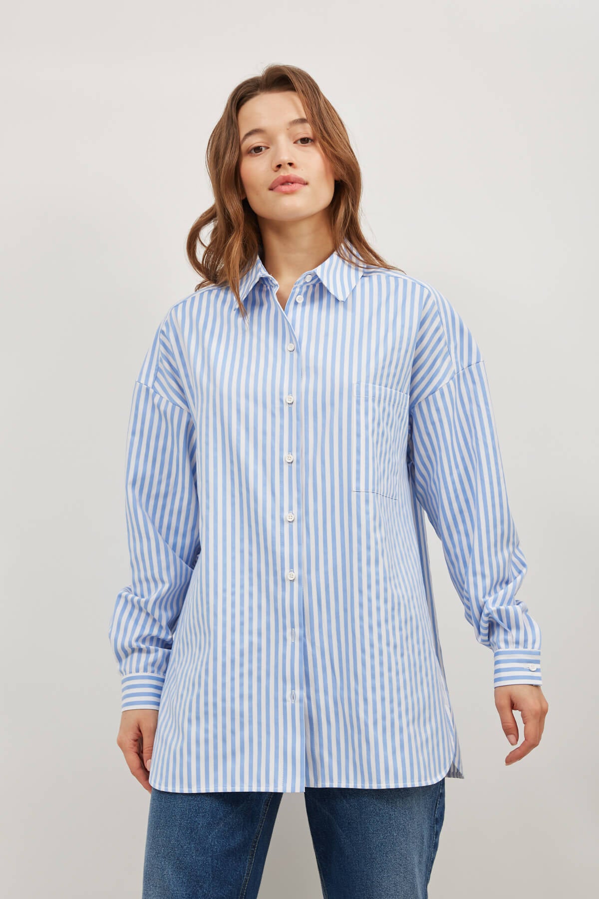 LOOSE FIT SHIRT IN WHITE-BLUE STRIPE