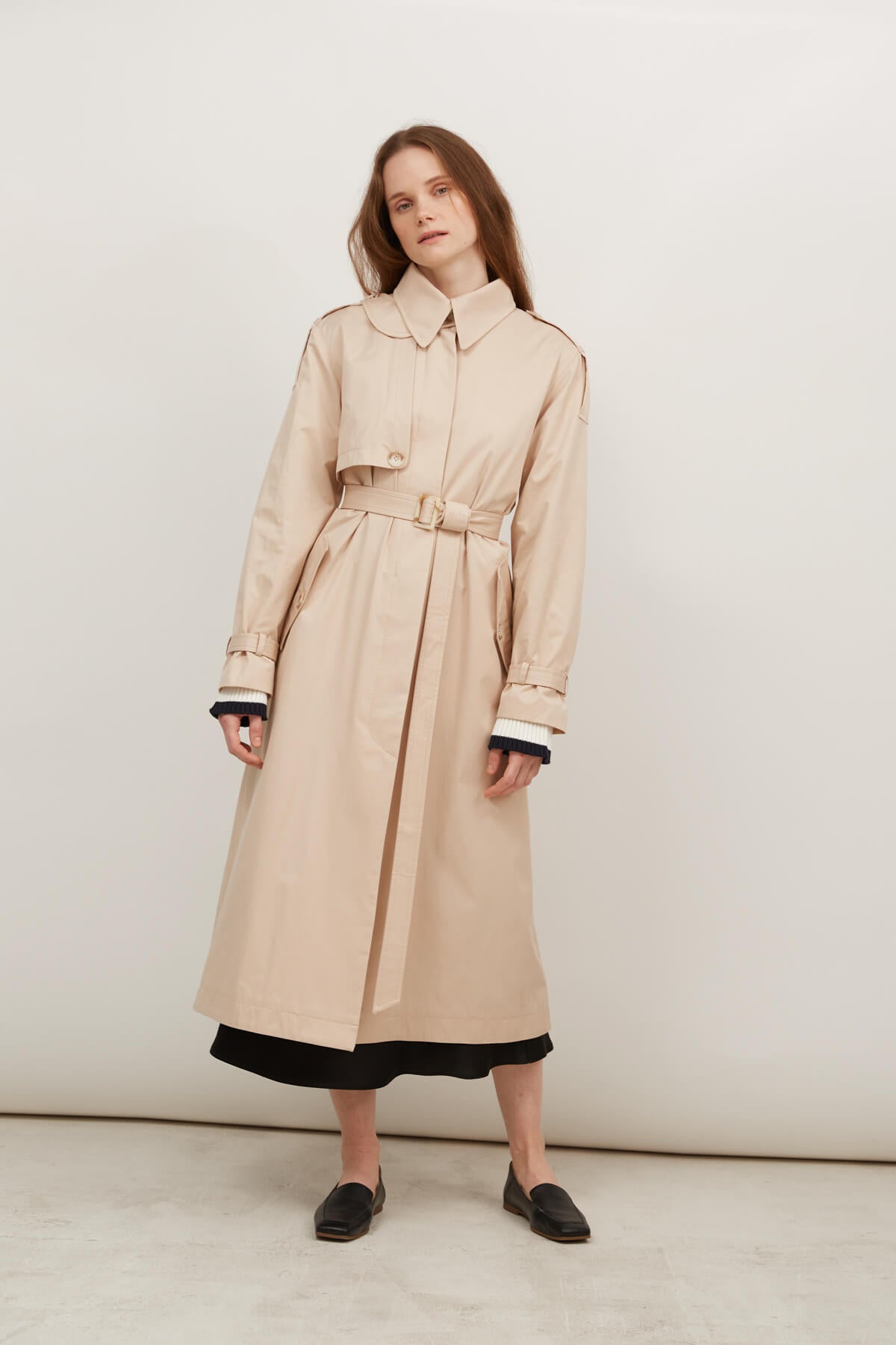 LIGHT BEIGE STRAIGHT CUT COTTON TRENCH COAT