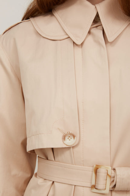 LIGHT BEIGE STRAIGHT CUT COTTON TRENCH COAT