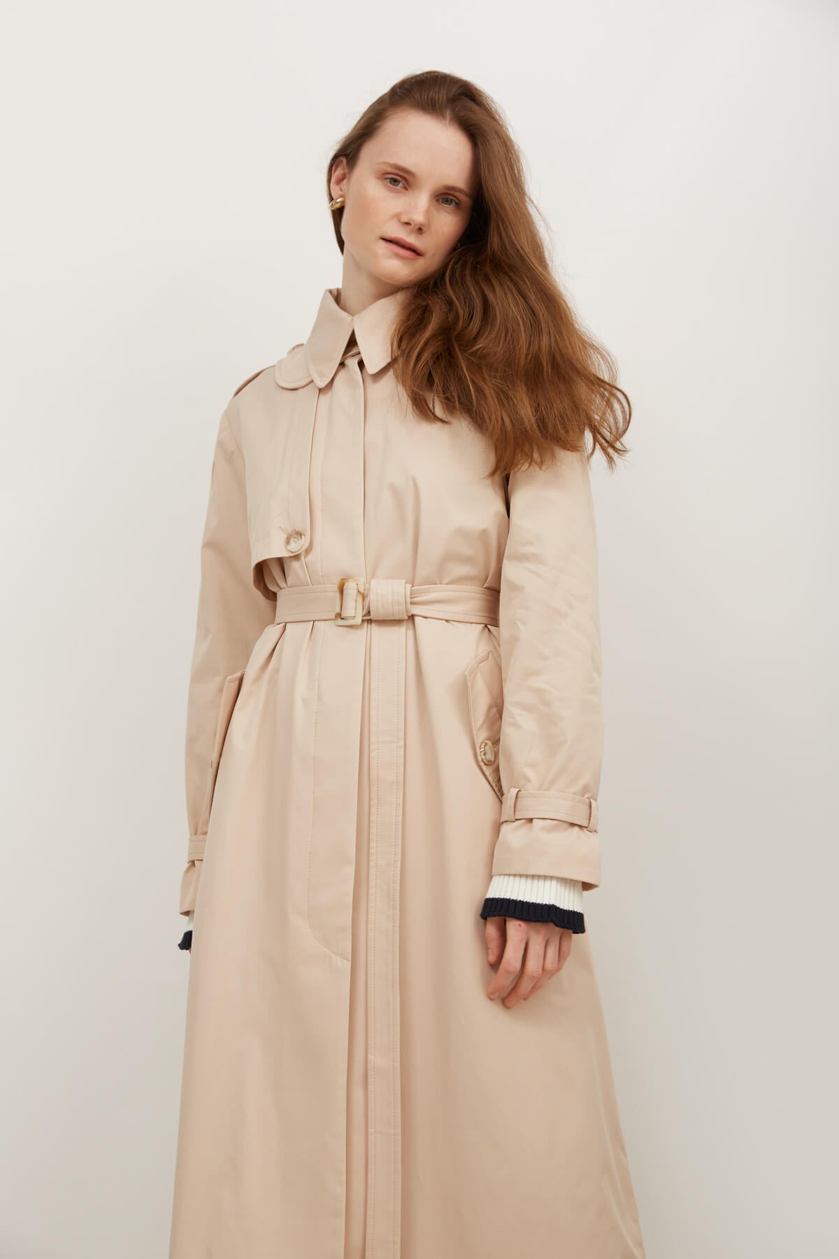 LIGHT BEIGE STRAIGHT CUT COTTON TRENCH COAT