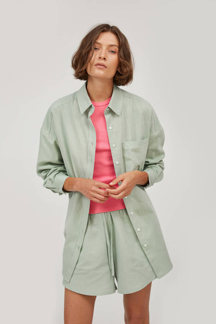 PISTACHIO LOOSE-FIT SHIRT WITH LINEN