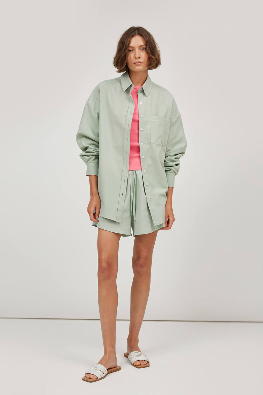 PISTACHIO LOOSE-FIT SHIRT WITH LINEN