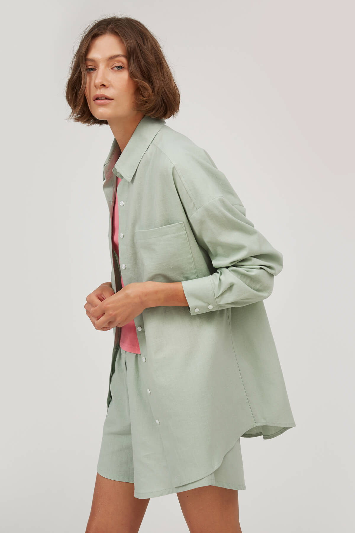 PISTACHIO LOOSE-FIT SHIRT WITH LINEN