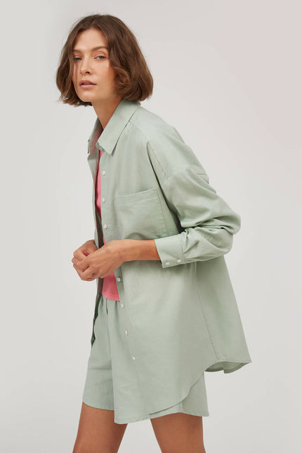 PISTACHIO LOOSE-FIT SHIRT WITH LINEN