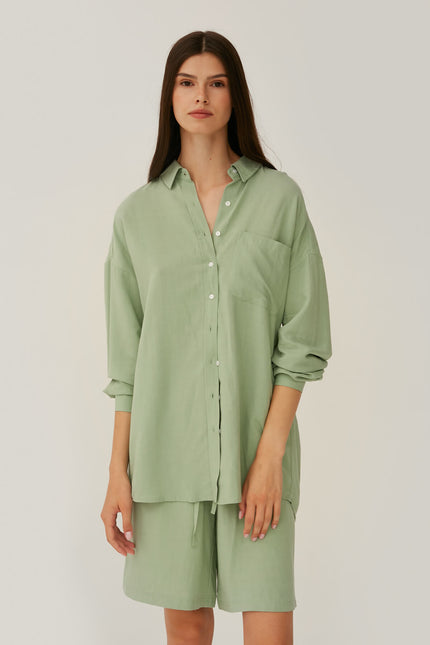 SALVIA GREEN LOOSE-FIT SHIRT WITH LINEN