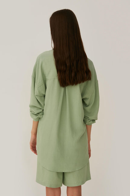 SALVIA GREEN LOOSE-FIT SHIRT WITH LINEN