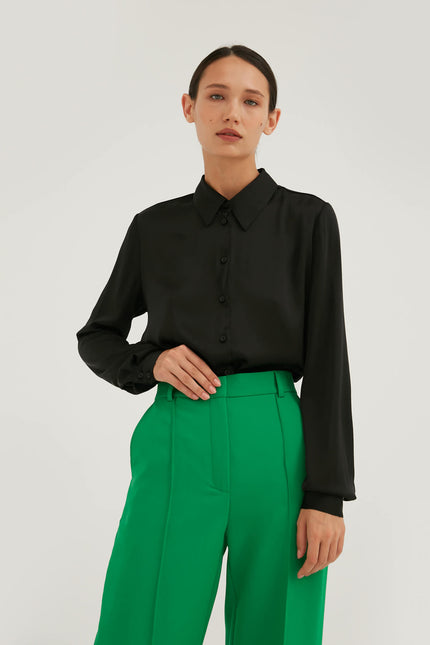 LOOSE-FIT BLACK SHIRT IN SATIN