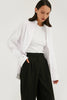 WHITE LOOSE-FIT COTTON SHIRT WITH UKRAINIAN FLAG EMBROIDERY