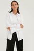 WHITE LOOSE-FIT COTTON SHIRT WITH UKRAINIAN FLAG EMBROIDERY