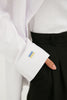 WHITE LOOSE-FIT COTTON SHIRT WITH UKRAINIAN FLAG EMBROIDERY