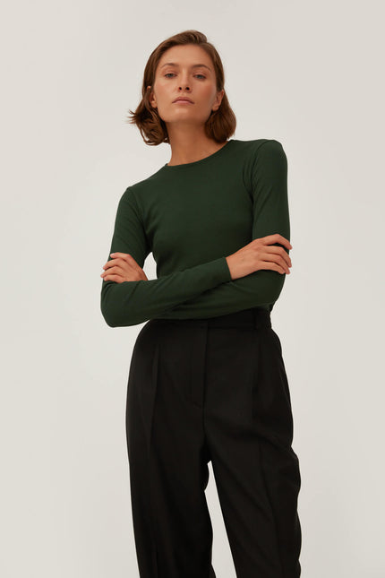 GREEN RIBBED JERSEY JUMPER