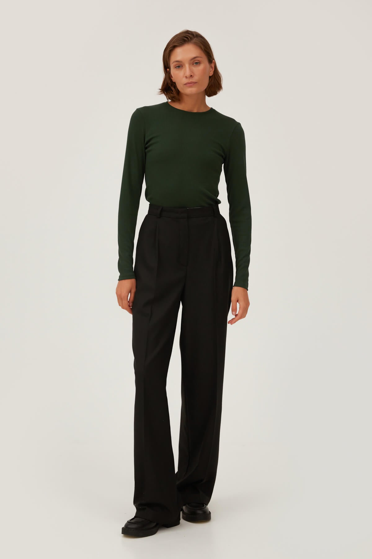 GREEN RIBBED JERSEY JUMPER