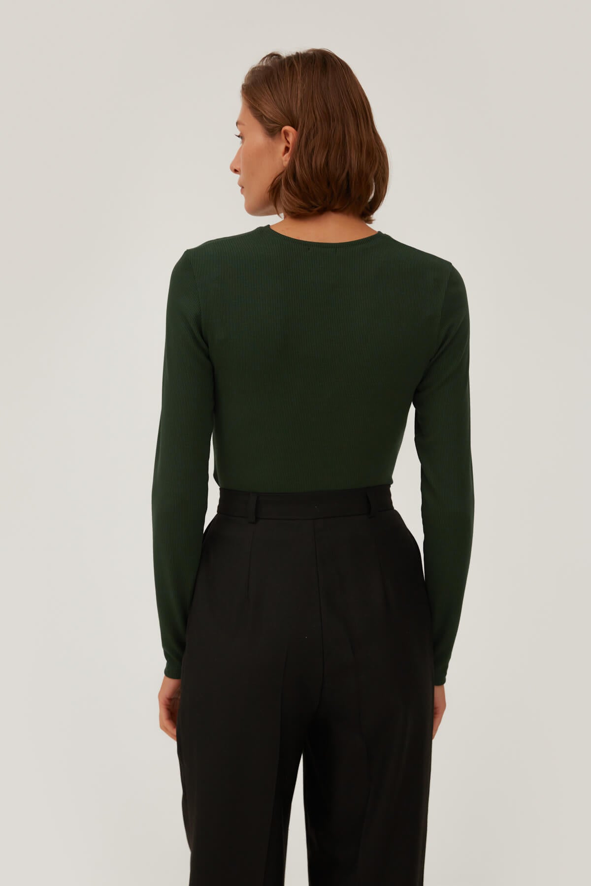 GREEN RIBBED JERSEY JUMPER