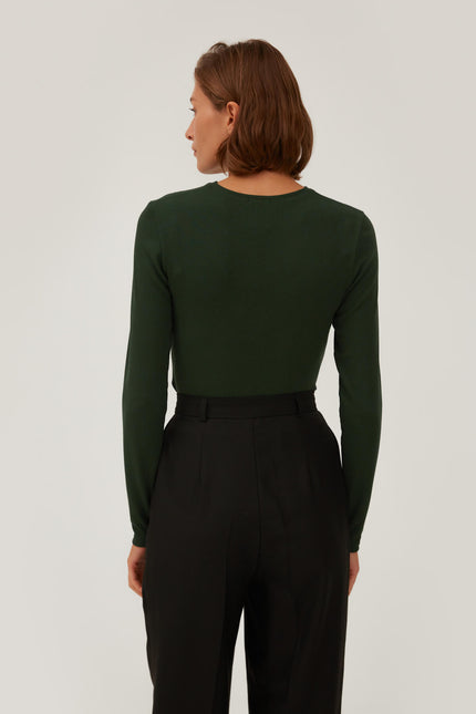 GREEN RIBBED JERSEY JUMPER