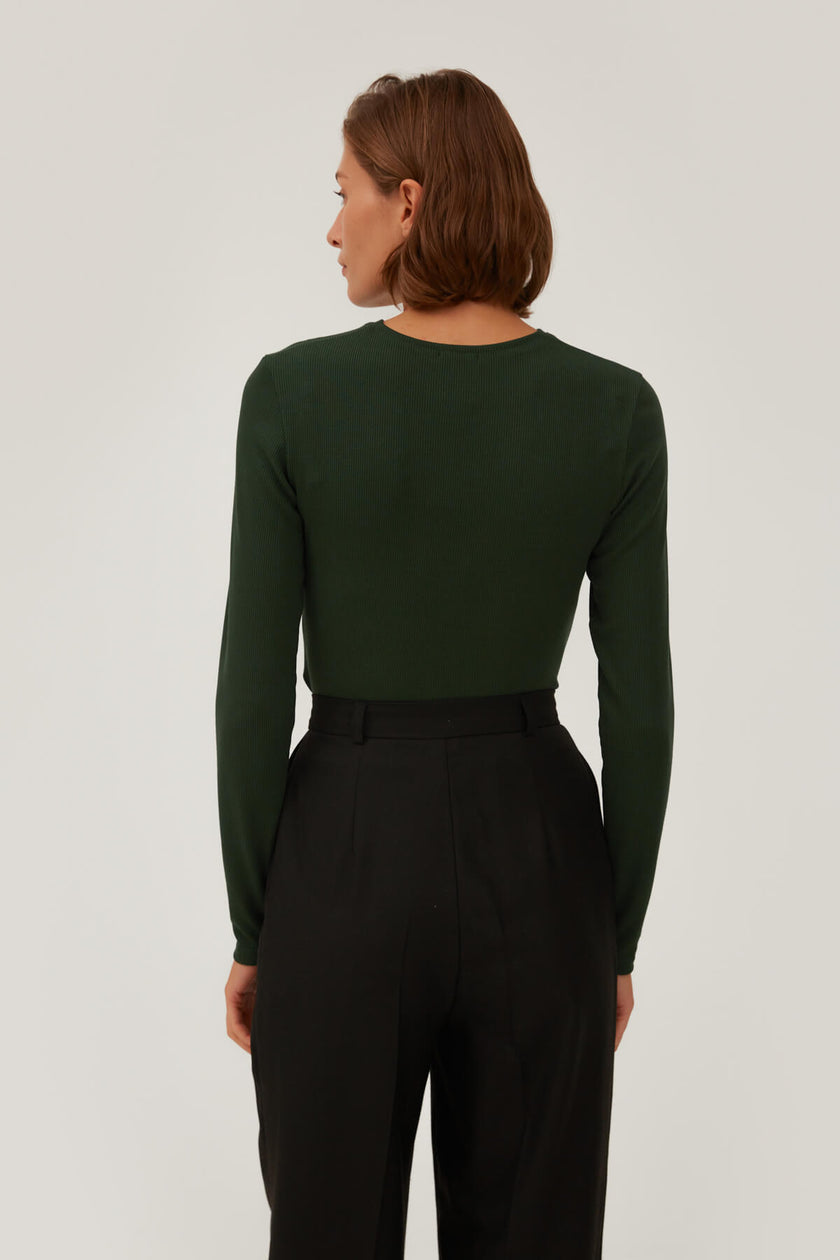 GREEN RIBBED JERSEY JUMPER