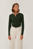 GREEN RIBBED JERSEY JUMPER WITH A STRIPE