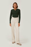 GREEN RIBBED JERSEY JUMPER WITH A STRIPE