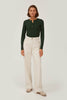 GREEN RIBBED JERSEY JUMPER WITH A STRIPE