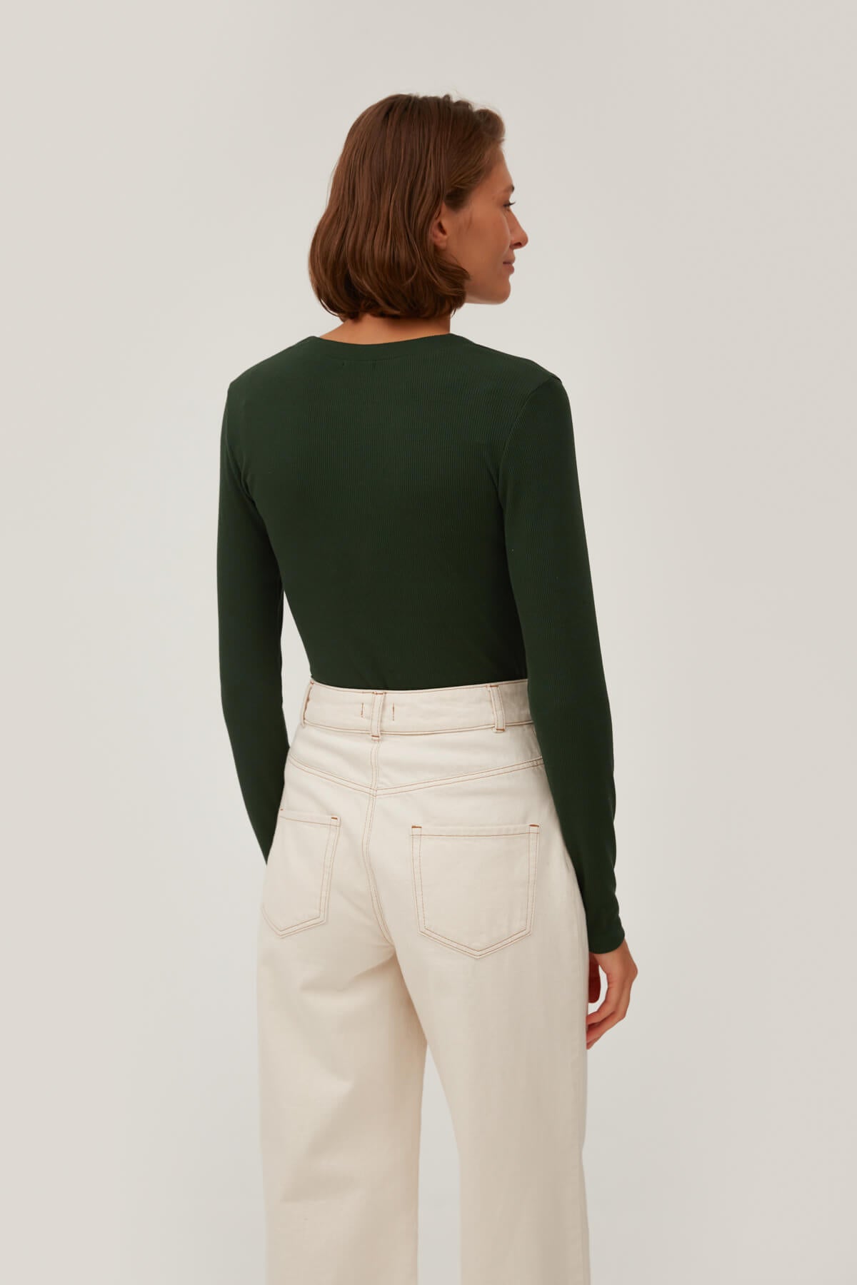 GREEN RIBBED JERSEY JUMPER WITH A STRIPE