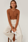 CARAMEL RIBBED JERSEY JUMPER WITH A STRIPE