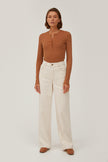 CARAMEL RIBBED JERSEY JUMPER WITH A STRIPE