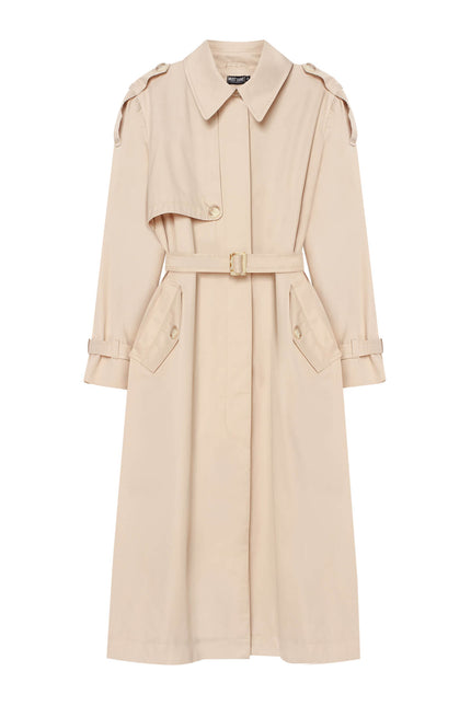 LIGHT BEIGE STRAIGHT CUT COTTON TRENCH COAT