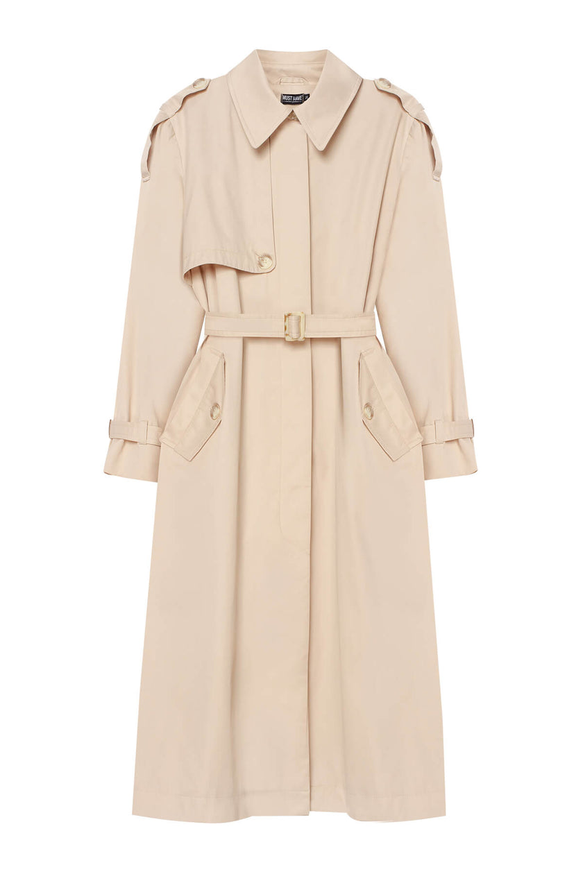 LIGHT BEIGE STRAIGHT CUT COTTON TRENCH COAT