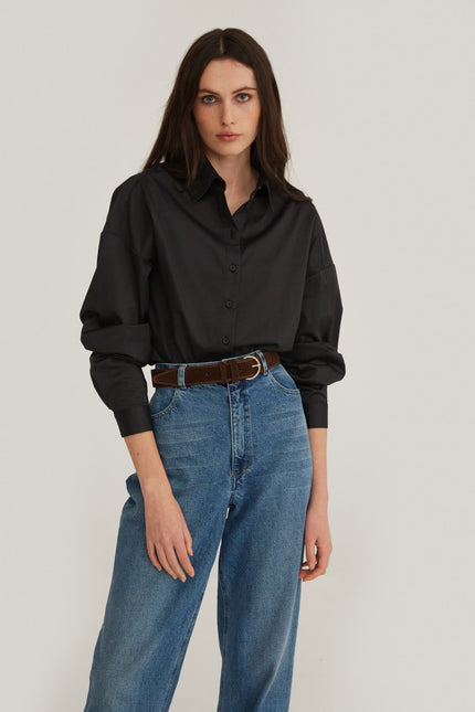 BLACK STRAIGHT FIT COTTON SHIRT
