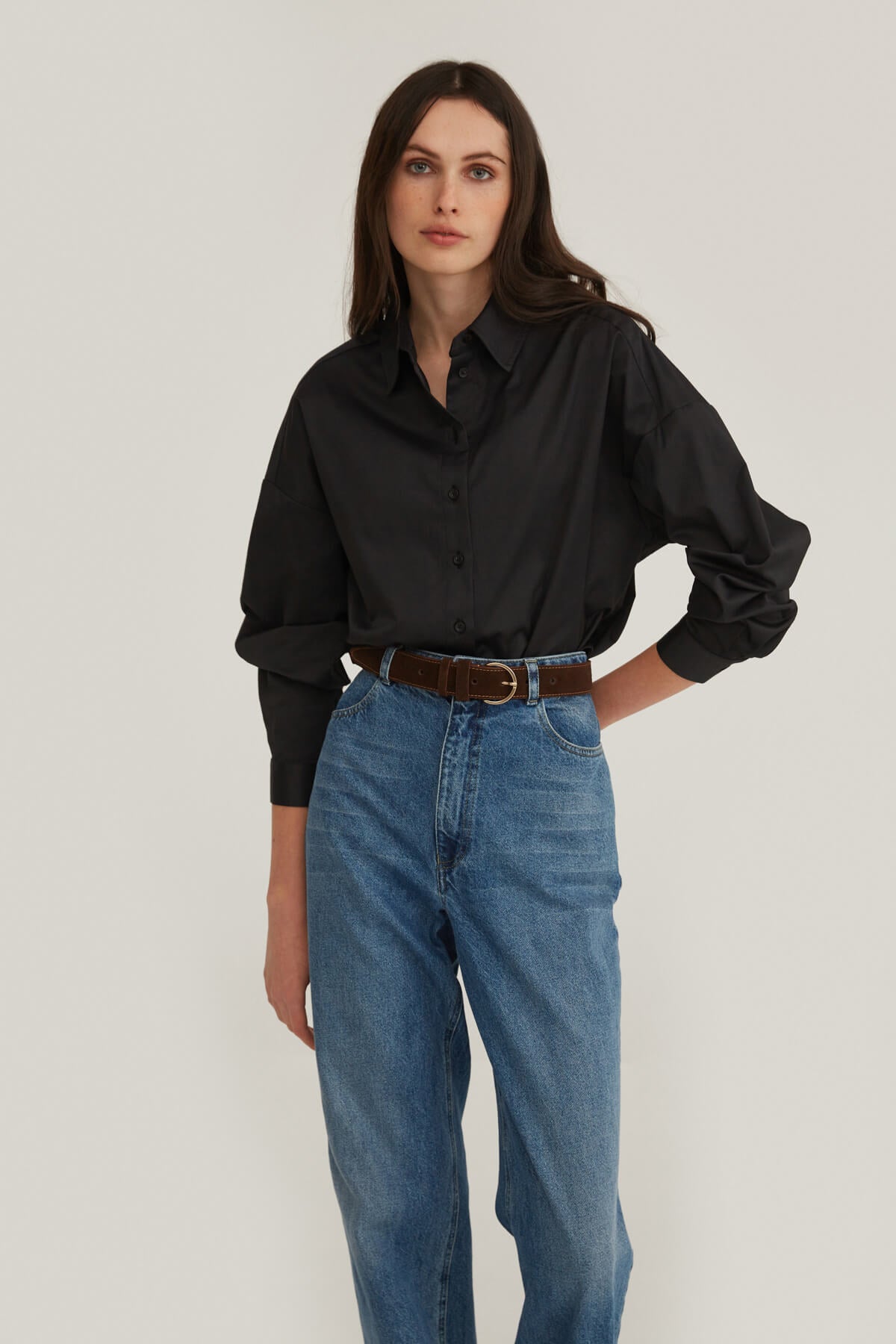 BLACK STRAIGHT FIT COTTON SHIRT