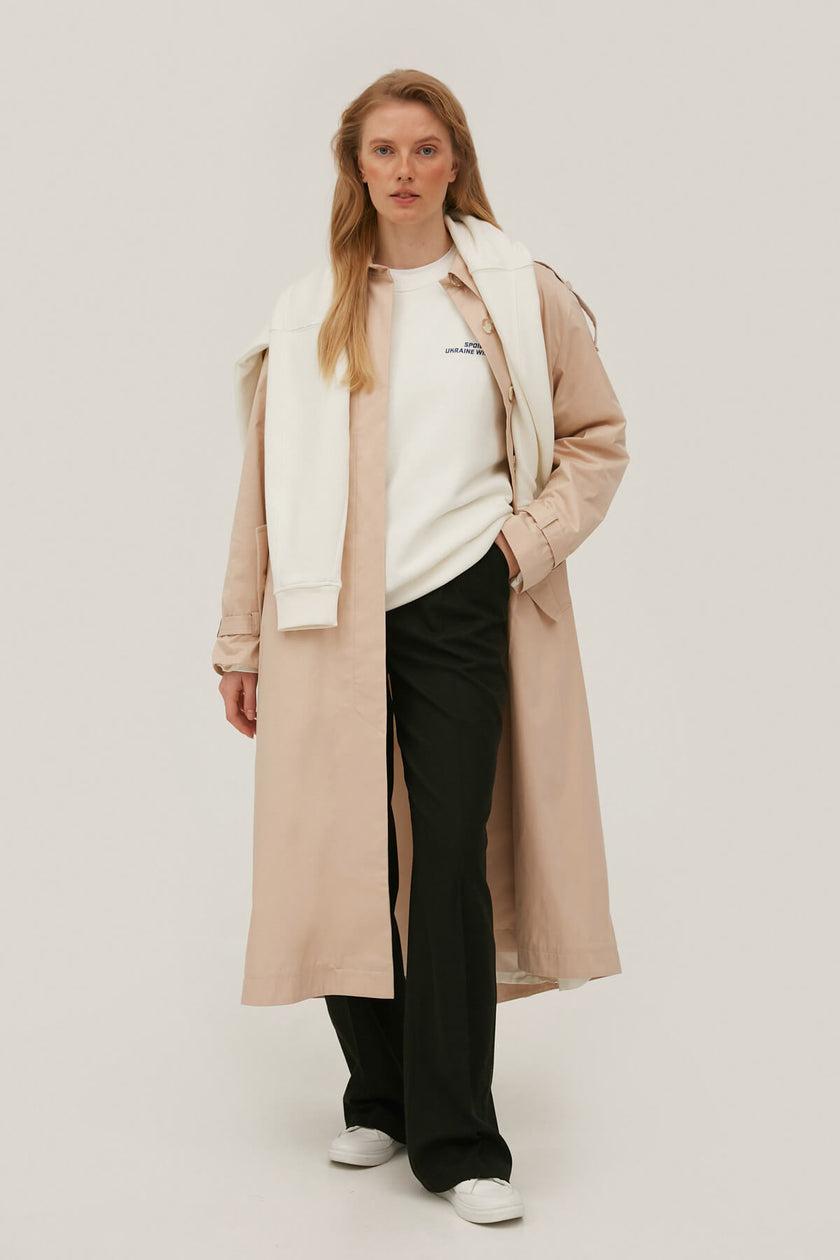 LIGHT BEIGE STRAIGHT CUT COTTON TRENCH COAT