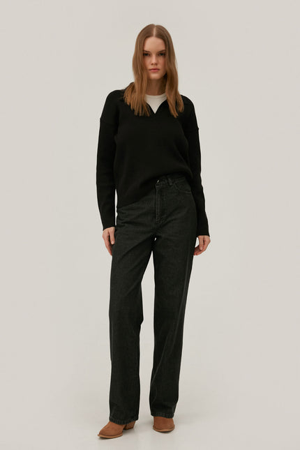 WIDE LEG BLACK ELONGATED JEANS