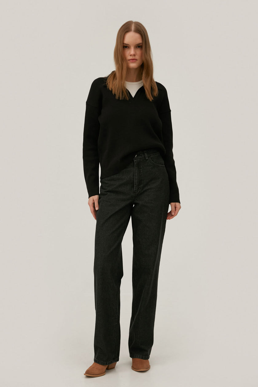 WIDE LEG BLACK ELONGATED JEANS