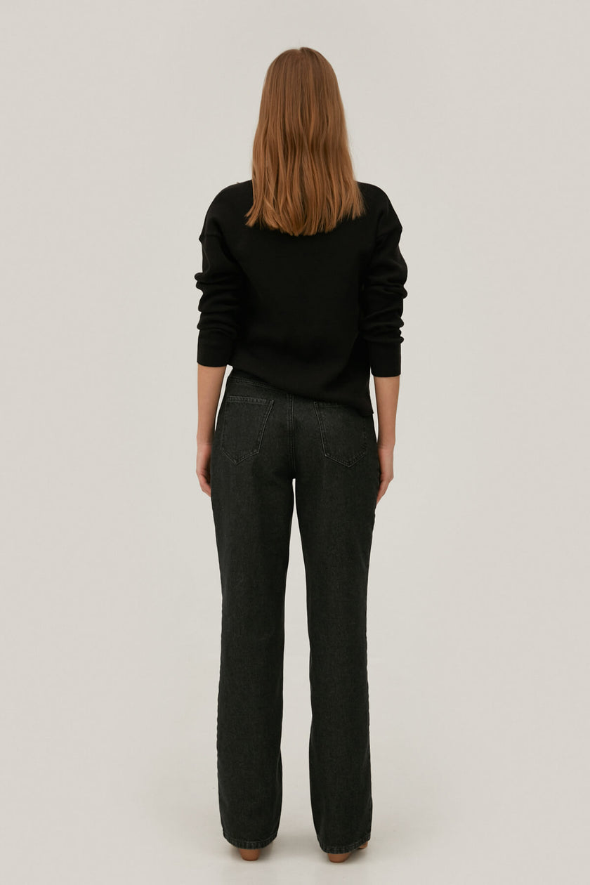 WIDE LEG BLACK ELONGATED JEANS
