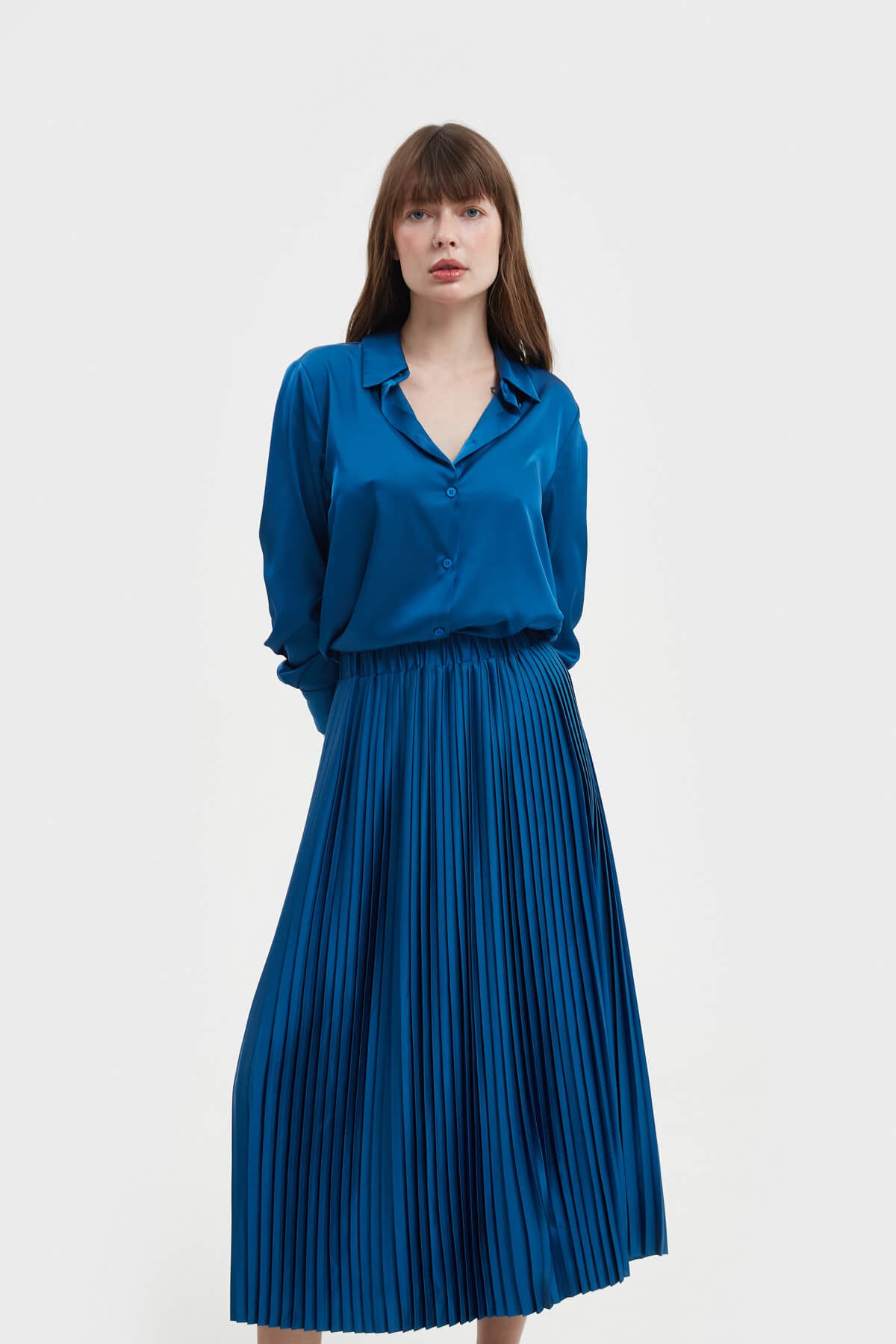 ELECTRIC BLUE LOOSE-FIT SATIN SHIRT