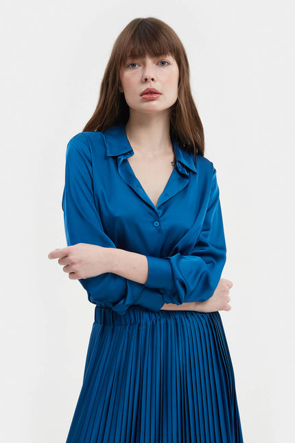 ELECTRIC BLUE LOOSE-FIT SATIN SHIRT