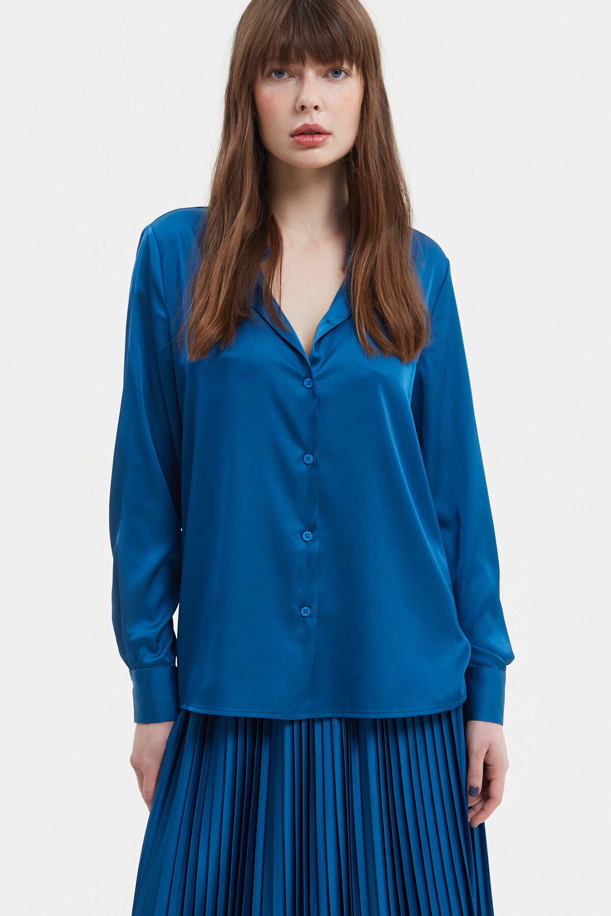 ELECTRIC BLUE LOOSE-FIT SATIN SHIRT