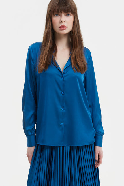 ELECTRIC BLUE LOOSE-FIT SATIN SHIRT