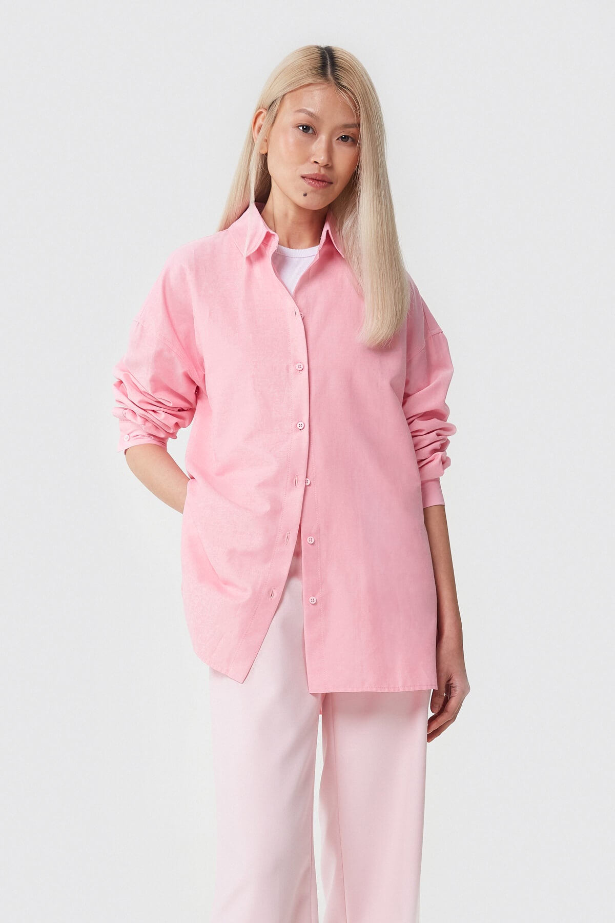 LOOSE-FIT PINK COTTON SHIRT