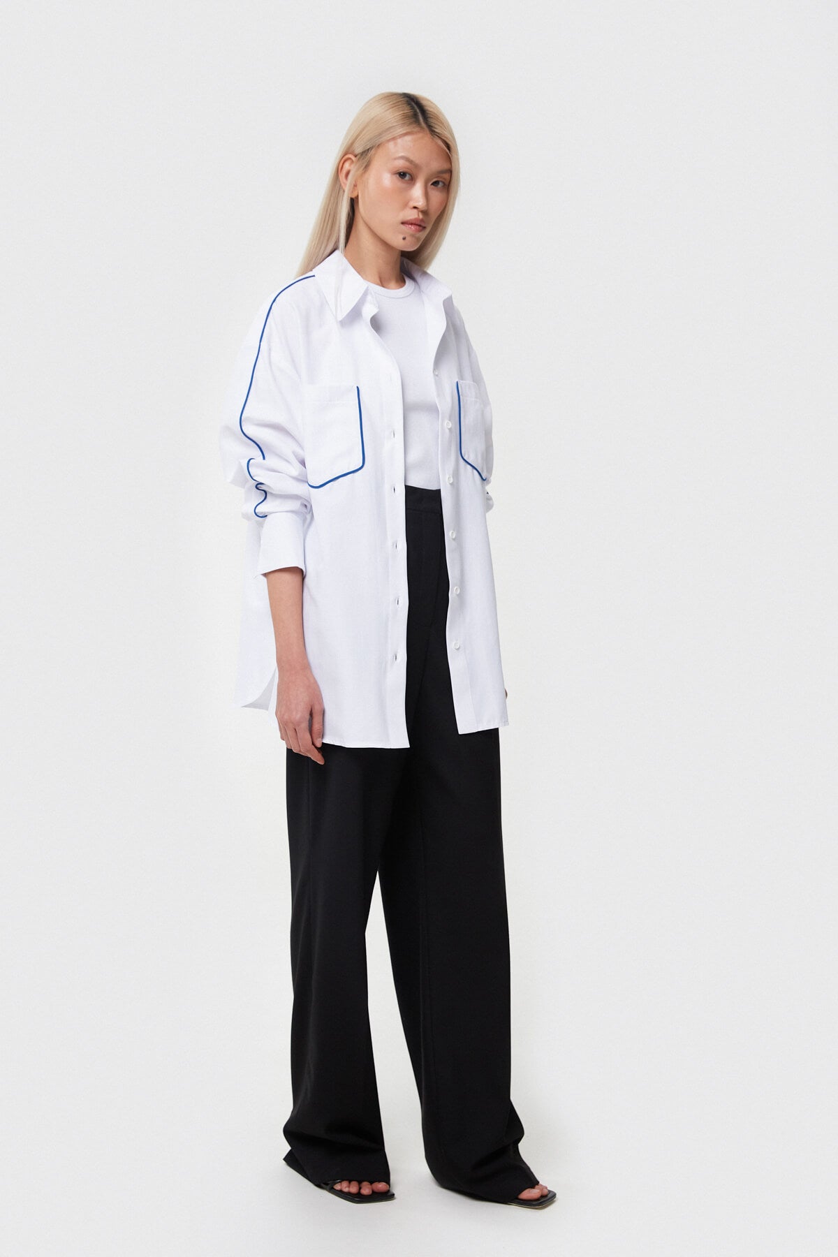 REGULAR FIT WHITE COTTON SHIRT WITH CONTRAST EDGING