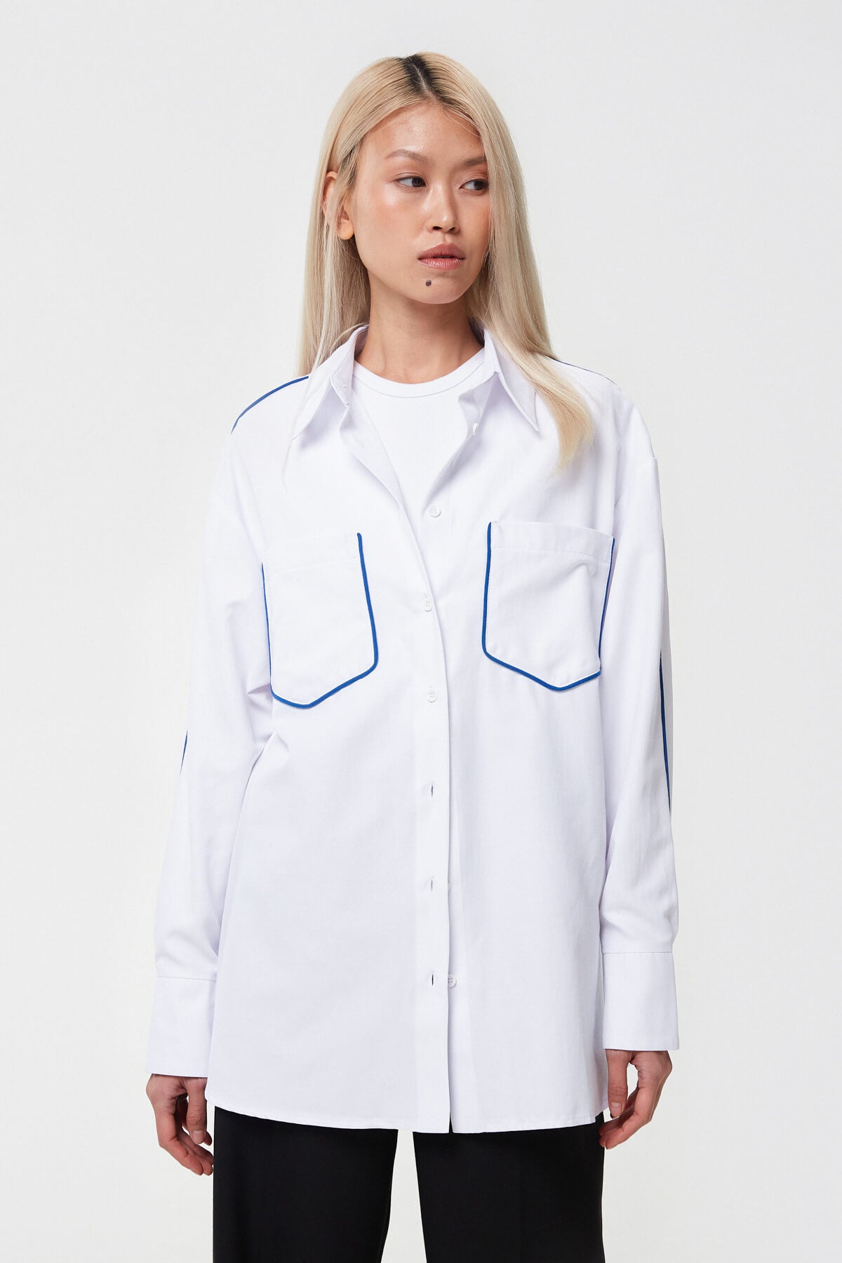 REGULAR FIT WHITE COTTON SHIRT WITH CONTRAST EDGING