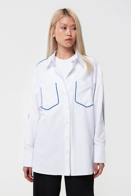 REGULAR FIT WHITE COTTON SHIRT WITH CONTRAST EDGING