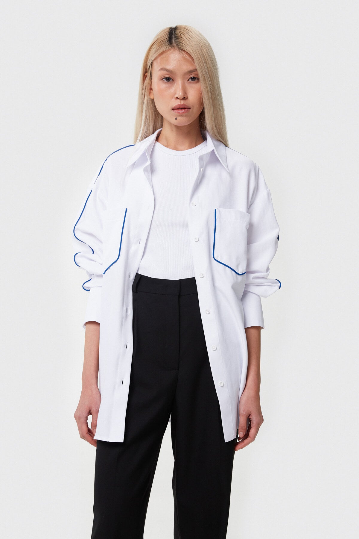 REGULAR FIT WHITE COTTON SHIRT WITH CONTRAST EDGING