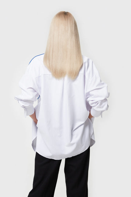 REGULAR FIT WHITE COTTON SHIRT WITH CONTRAST EDGING
