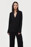 BLACK V-NECK JUMPER WITH VISCOSE