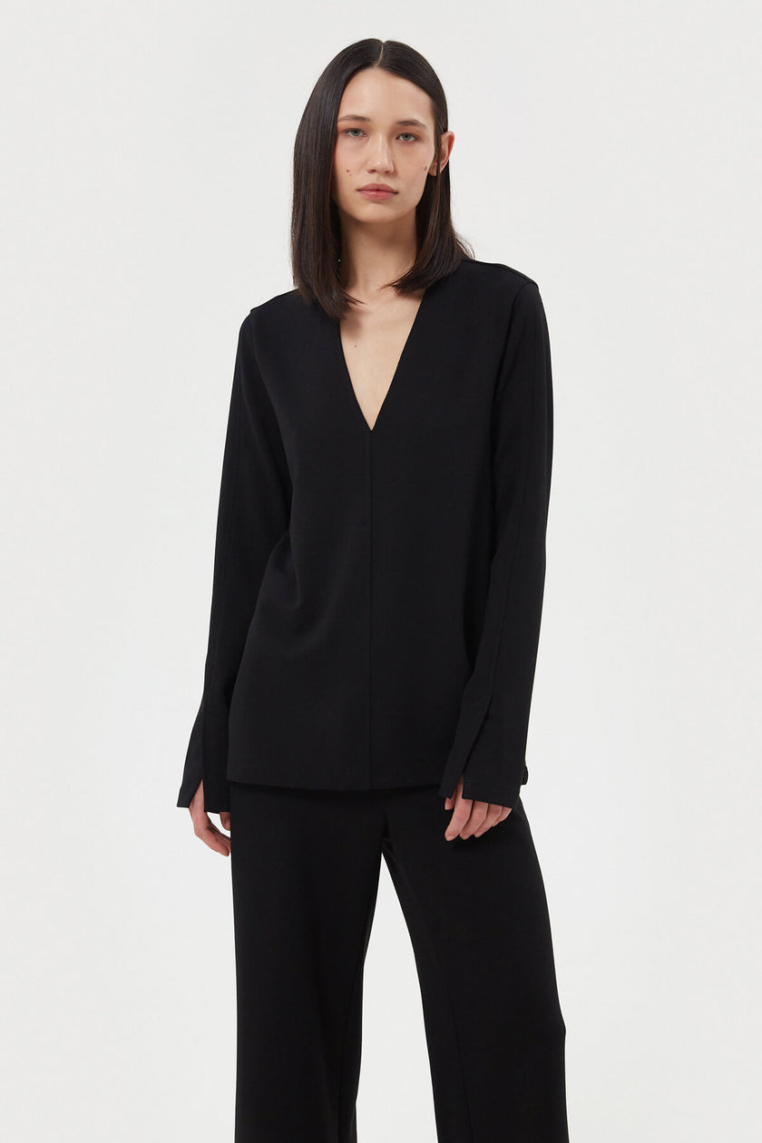 BLACK V-NECK JUMPER WITH VISCOSE