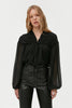 BLACK DRAPED SATIN DRESS