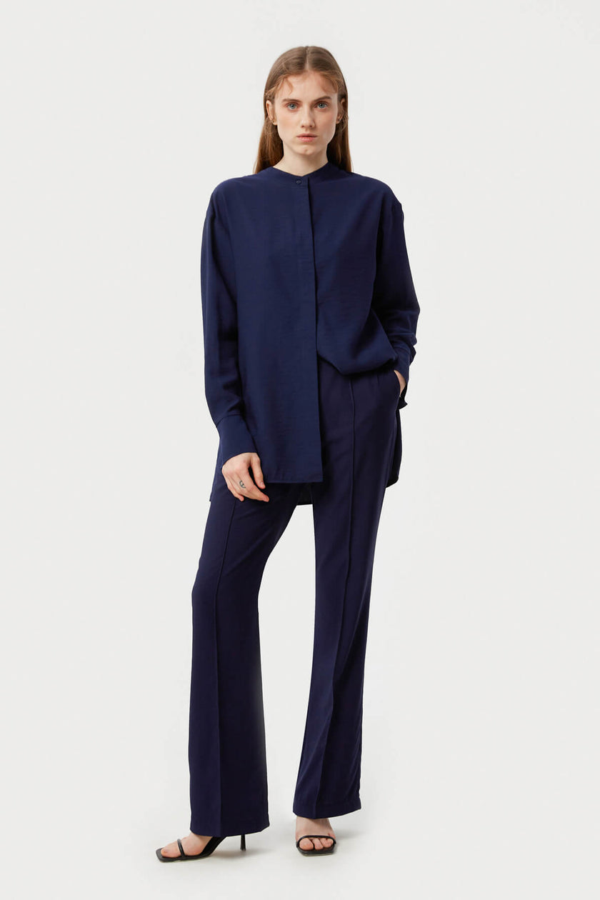 NAVY BLUE LOOSE FIT VISCOSE SHIRT